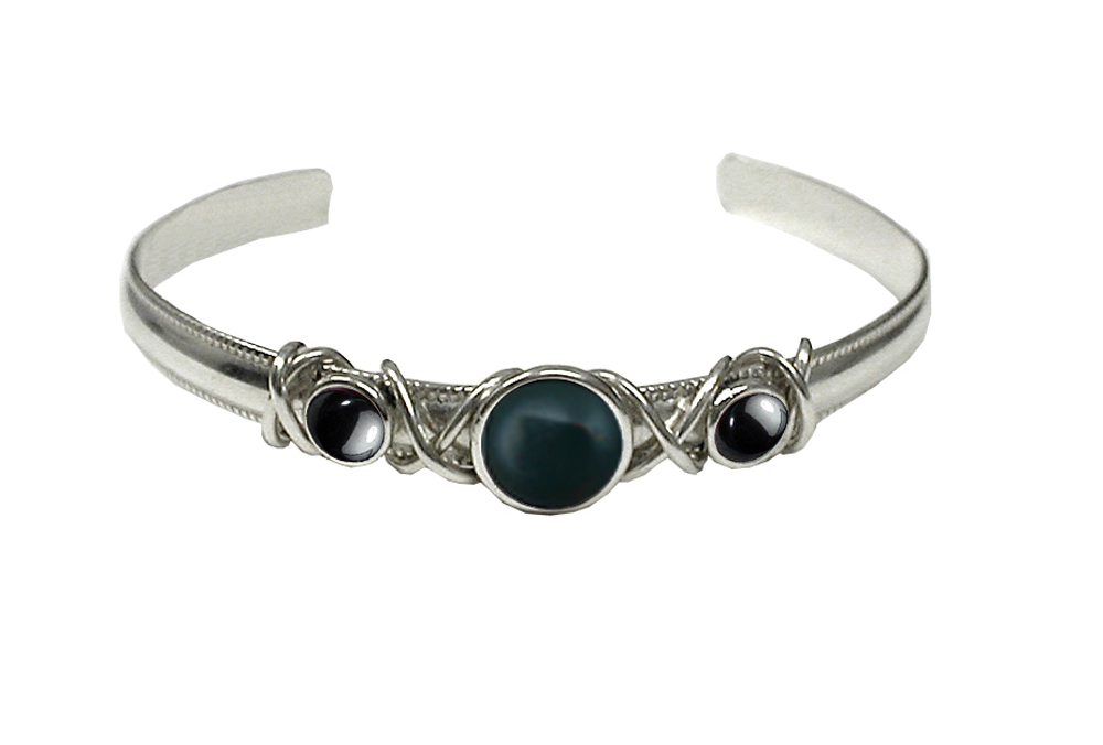 Sterling Silver Hand Made Cuff Bracelet With Bloodstone And Hematite